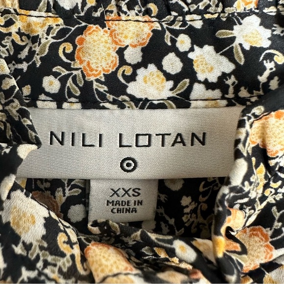 Nili Lotan for target Floral Print Long Sleeve Pleated Blouse Black Yellow XXS - Picture 7 of 10